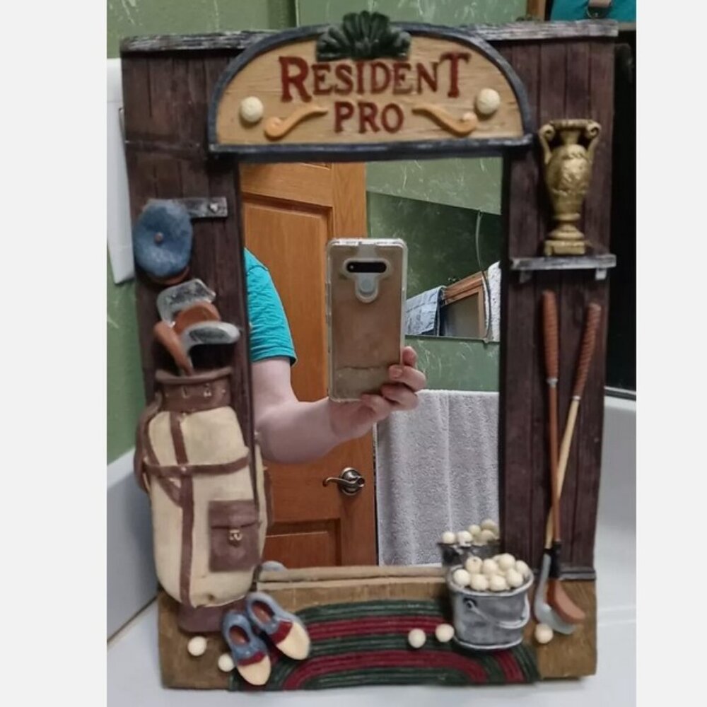 Resident Pro Golf Mirror, Vintage 1995 Wall Plaque or Standing, Resin Frame